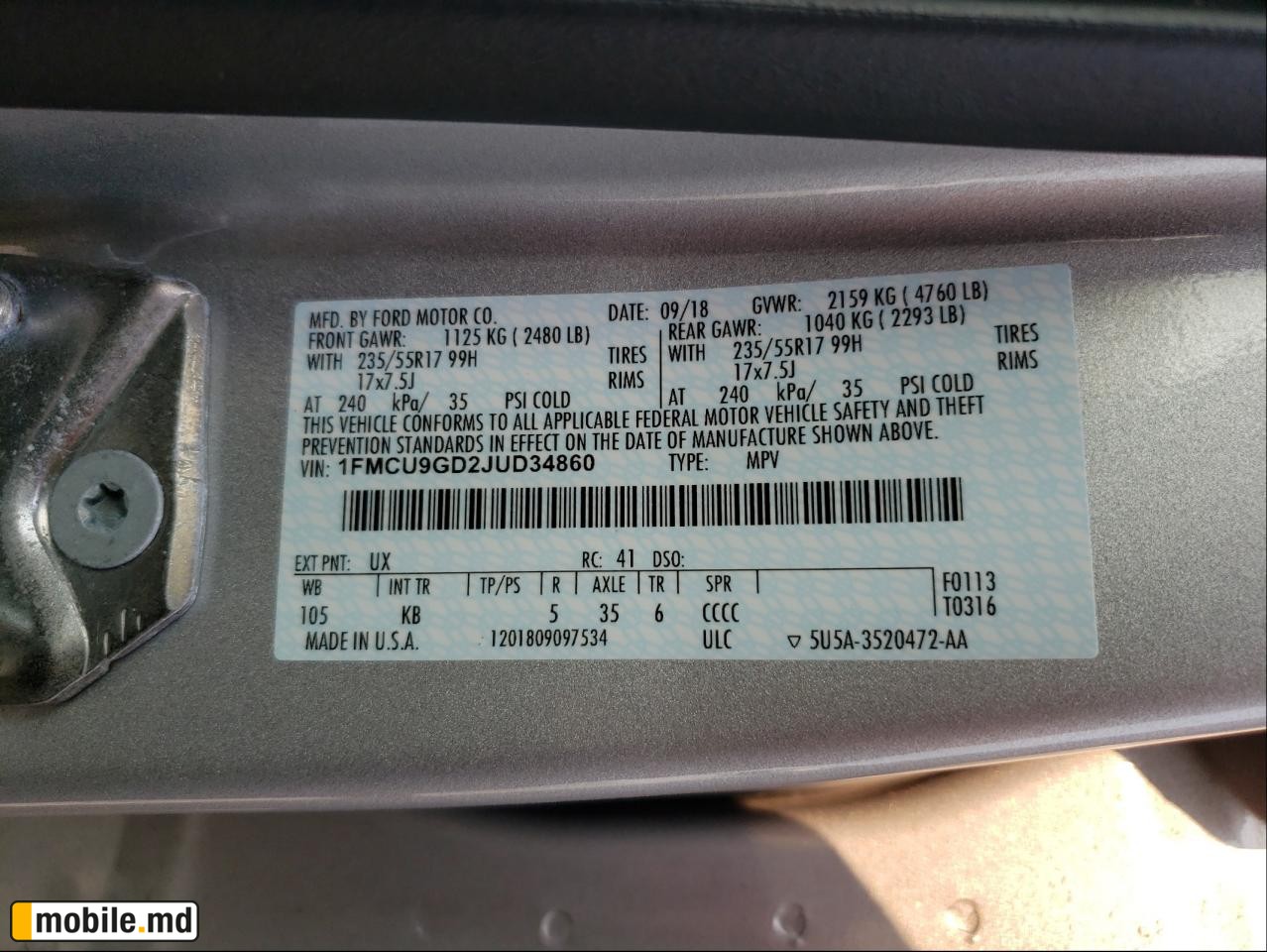 2018 Ford Escape — photo 10