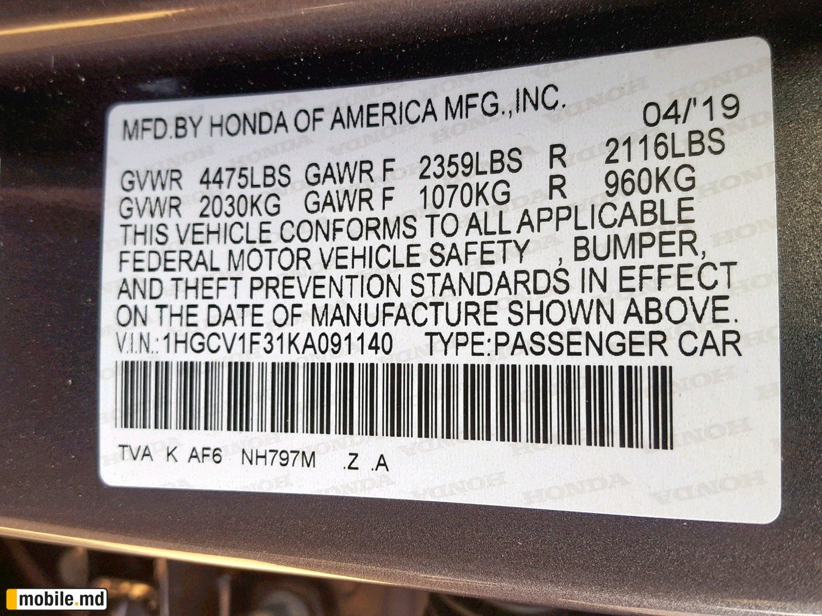 2019 Honda Accord — photo 10